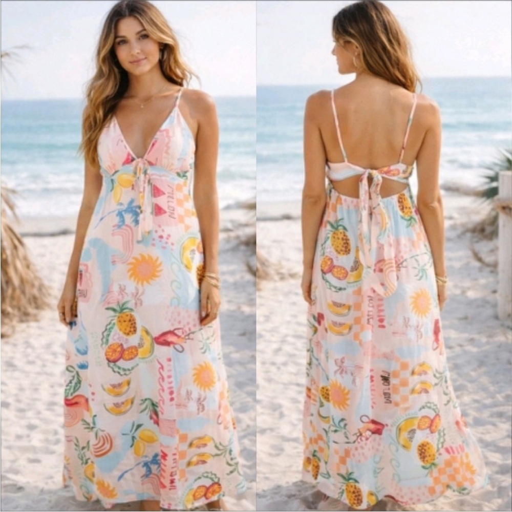 Paper Heart Women’s Tropical Print Maxi Dress Size XS Linen Blend